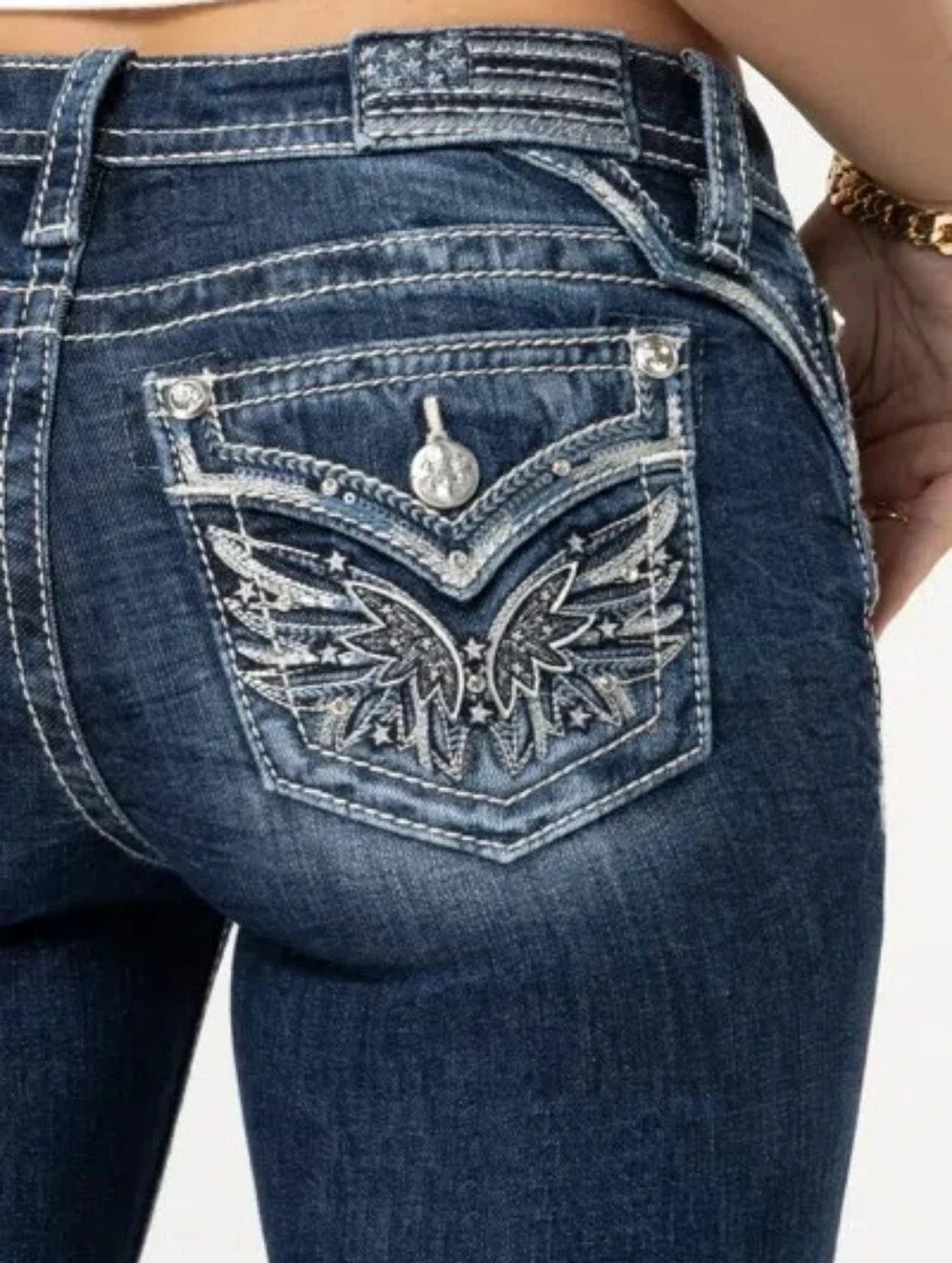 Miss Me Angel Ever After Bootcut Jeans 25 NWT Dark Wash Embellished Y2K Western